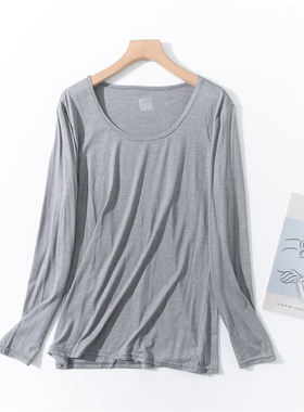 E32-3冬季女装灰色低圆领长袖打底弹力针织秋衣休闲运动薄款T恤衫