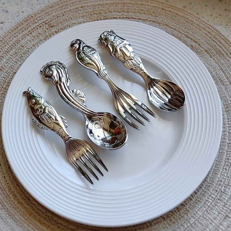 丛林妙趣 卡通304不锈钢儿童勺子吃面叉子宝宝吃饭勺喝汤勺子餐具,餐饮具,西餐勺,淘宝优惠券,粉丝福利购,淘宝优惠卷