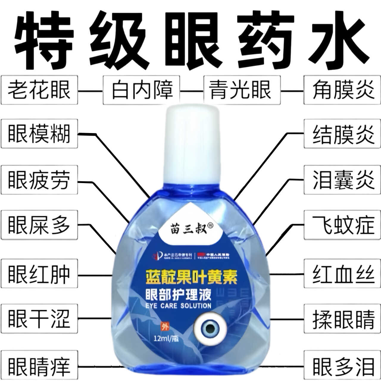 蓝靛果叶黄素滴眼液缓解疲劳干涩视模糊红血丝白内老花眼部护理液