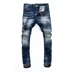 High-End Foreign Trade Spring and Autumn New Style Personalized Slightly Stretchy Washed Inkjet Slim-Fit Nightclub Fashion Ripped Jeans for Men