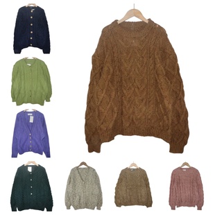 古着vintage孤品羊毛粗线编织麻花豆豆复古纯色学院风毛衣A59