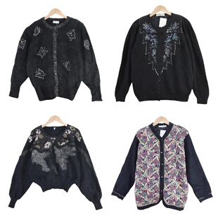 古着vintage孤品安哥拉兔毛文艺学院风软妹钩花钉珠少女毛衣C18