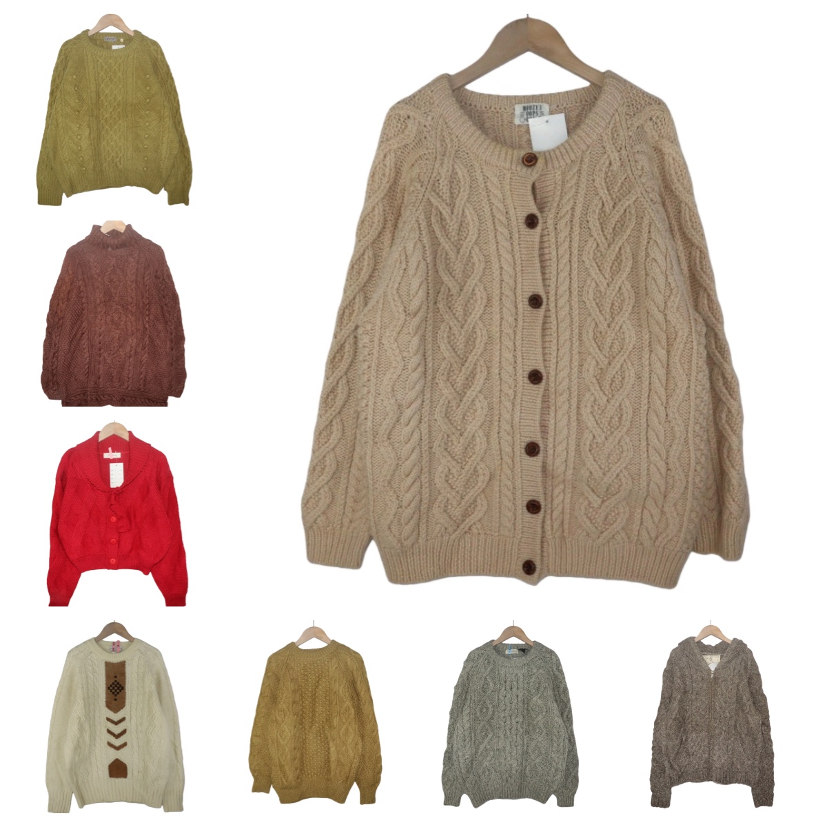 古着vintage孤品羊毛粗线编织麻花豆豆复古纯色学院风毛衣A64