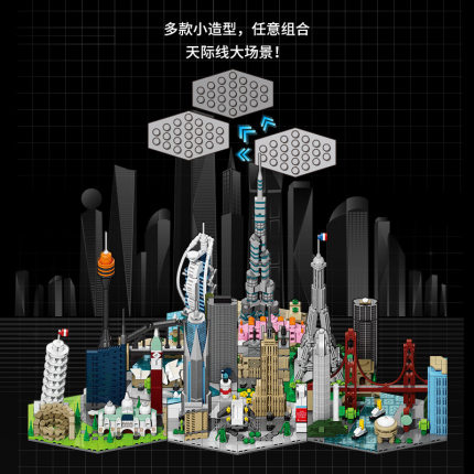 乐乐兄弟国际城市地标建筑积木模型天际线街景小颗粒儿童益智拼装