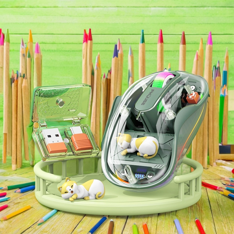 透明发光三模无线蓝牙公仔鼠标