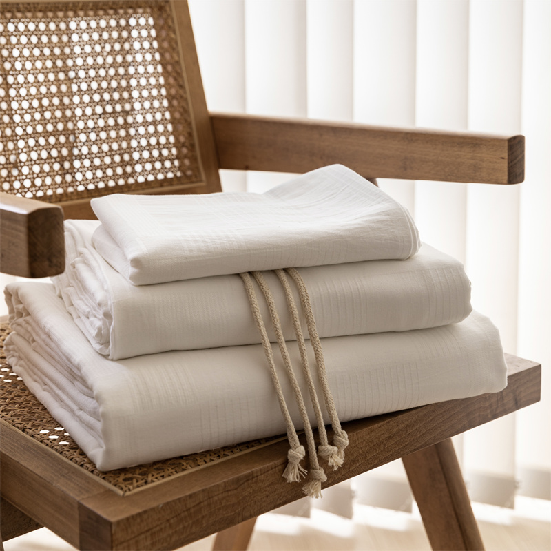 原棉不染色四件套全棉纯棉A类出口日式简约民宿白色被罩床单4套件