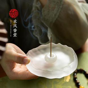 冰种墨碟玉石香插不落灰线香托底座创意插香盘立香炉 听劝系列