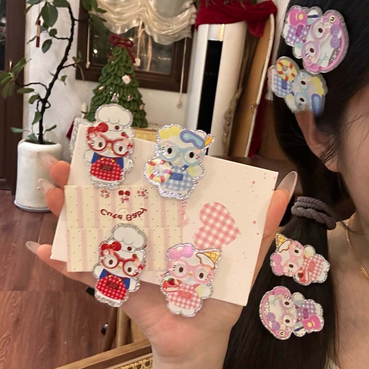 可爱卡通KT小猫边夹萌萌哒百搭亚克力发夹女童刘海碎发夹儿童发饰