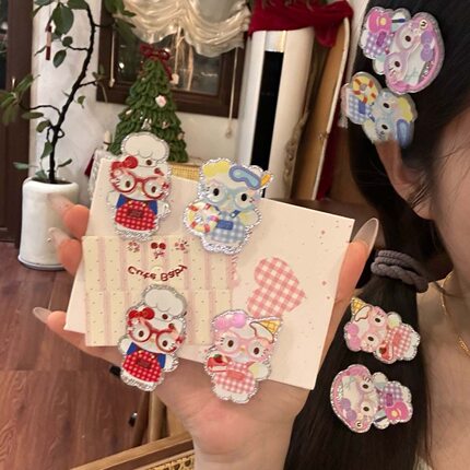 可爱卡通KT小猫边夹萌萌哒百搭亚克力发夹女童刘海碎发夹儿童发饰