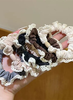 新款韩式头绳黑色蕾丝花边小肠发圈小香头绳2025四季皮套马尾发绳