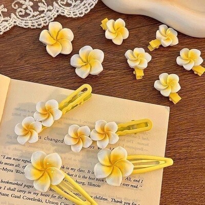 春天新款蛋花发夹黄色花朵一字夹可爱宝宝侧边夹刘海碎发夹发饰