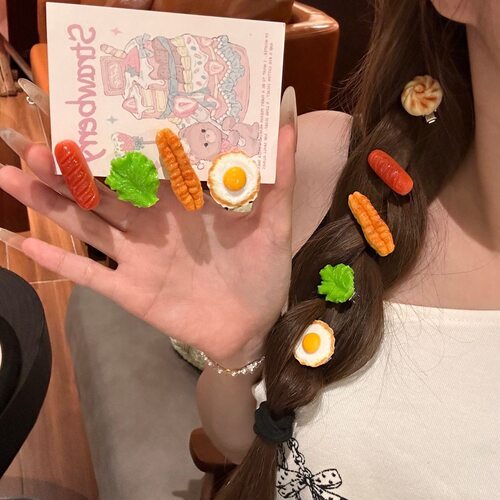 趣味仿真食物发夹卡通萌趣搞怪早餐少女迷你鸭嘴夹网红食玩发卡