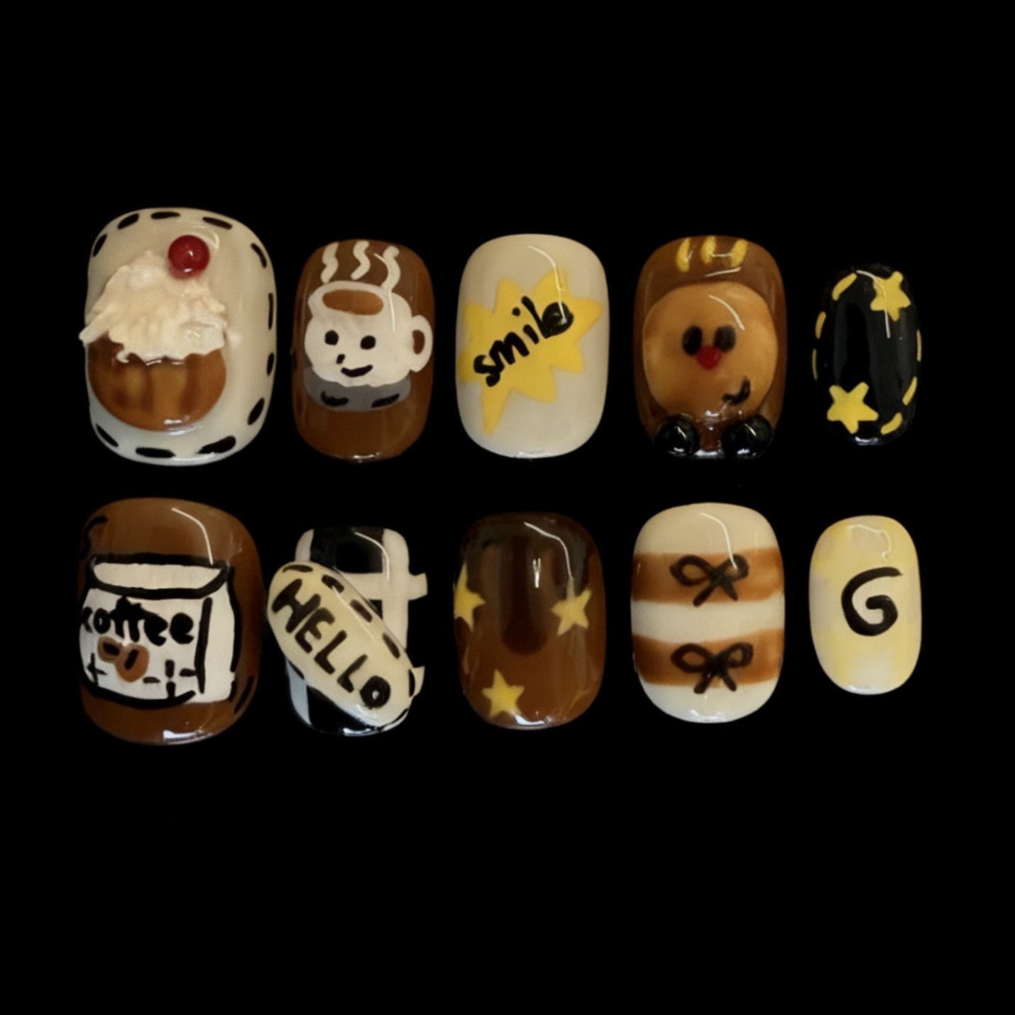 纯手工穿戴甲立体捏捏美甲可爱短甲手绘咖色秋冬显白短甲,彩妆/香水/美妆工具,穿戴甲/甲片,淘宝优惠券,粉丝福利购,淘宝优惠卷