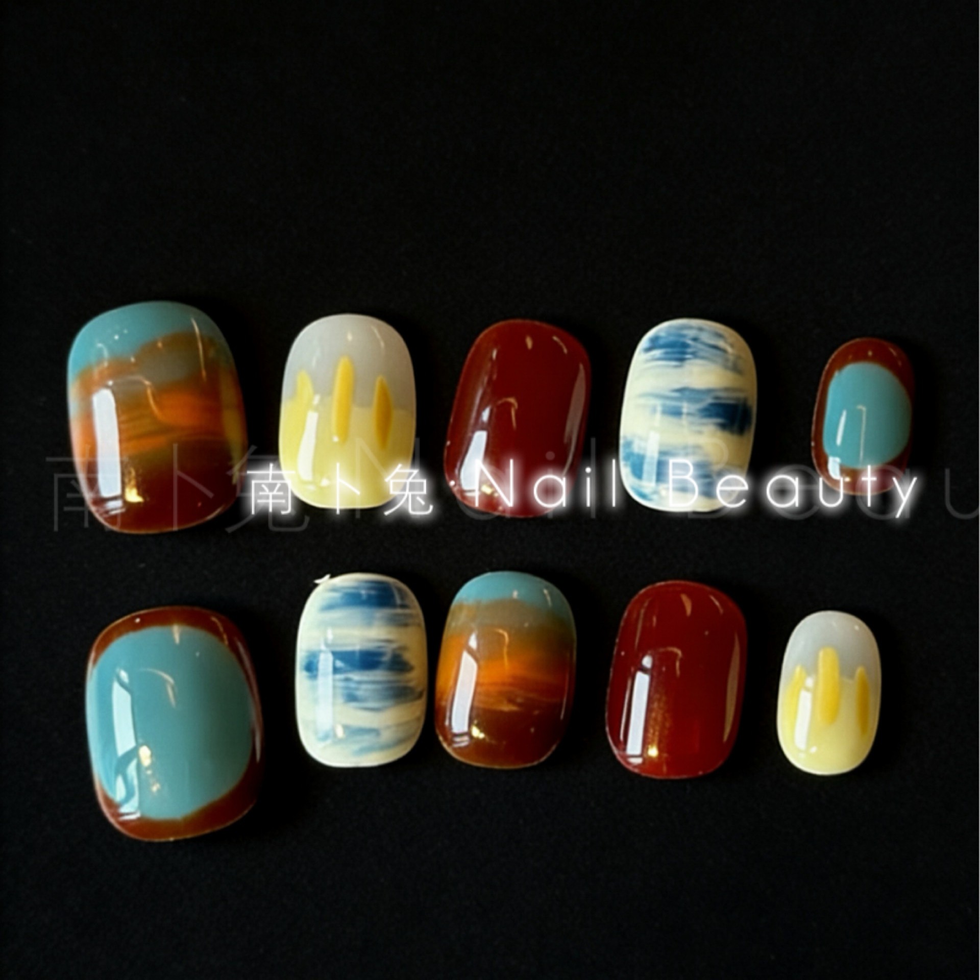 【海边黄昏】氛围感手绘短款气质显白成品假指甲成品可反复穿戴,彩妆/香水/美妆工具,穿戴甲/甲片,淘宝优惠券,粉丝福利购,淘宝优惠卷