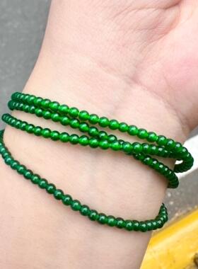 天然危地马拉翡翠小米珠冰种多圈手链阳绿色玉珠串百搭国风女款