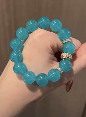 天然莫桑比克冰种天河石原创单圈手串蓝色水晶大颗粒时尚手链女款