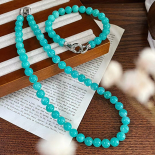 天然莫桑比克老矿天河石圆珠手串项链两用套装蓝色转运水晶小众女