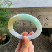 天然新疆老矿和田玉春彩手镯羊脂玉镯子新中式 国风礼物美人条圆条