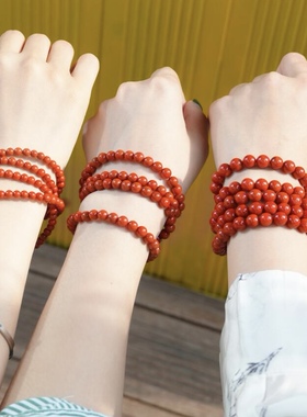 天然南红玛瑙手串108颗佛珠手链柿子红满色满肉正品女款多圈手饰