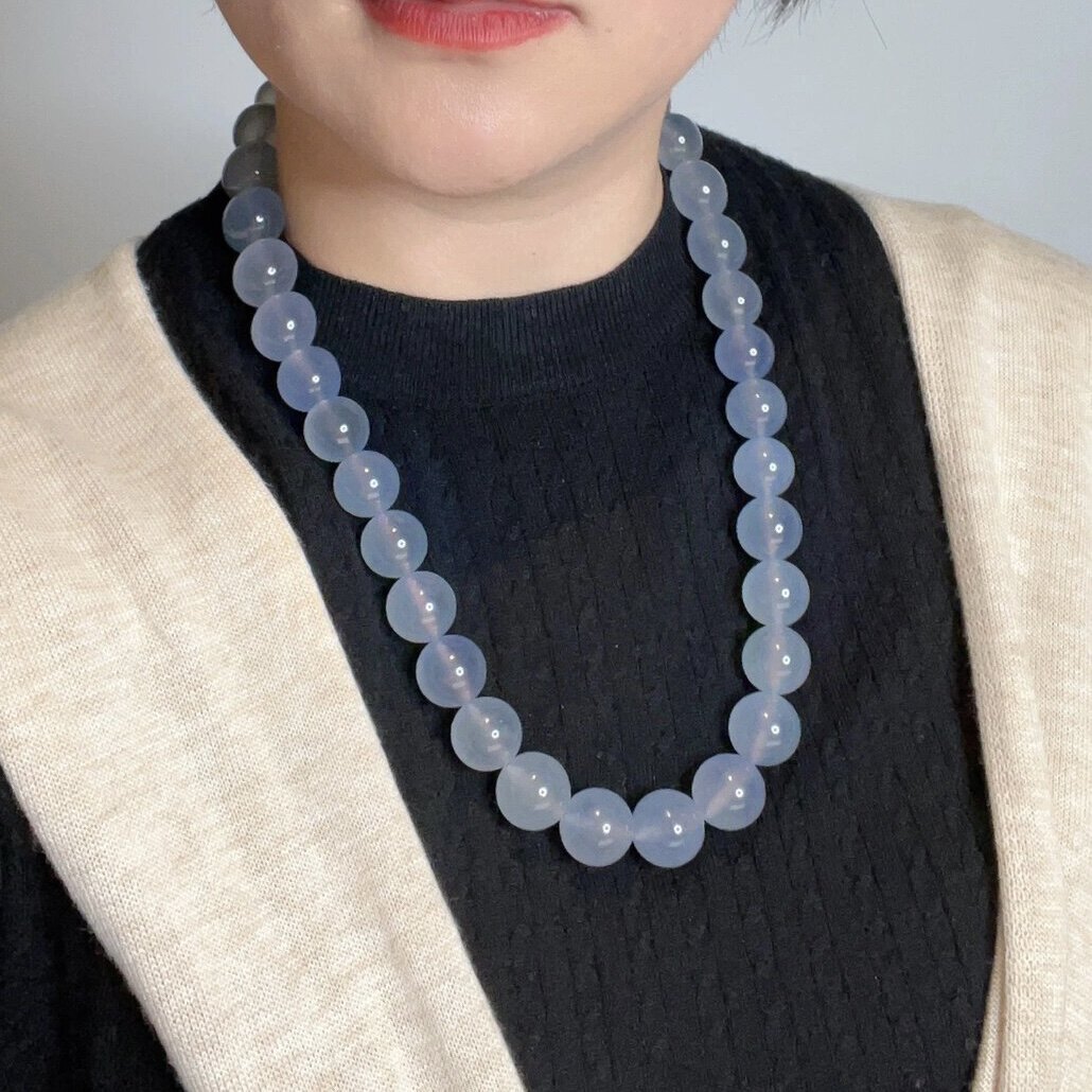 天然白玉髓大颗粒长款项链白月光荔枝冻翡翠色起胶玛瑙毛衣链礼物