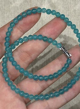 天然莫桑比克冰种天河石小米珠锁骨链蓝色水晶转运项链极细女款