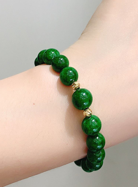 天然缅甸翡翠干青圆珠手链