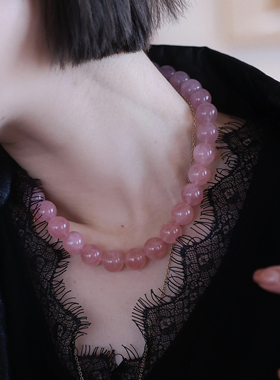 天然马粉水晶项链女款锁骨链简约百搭时尚饰品礼物送女友闺蜜