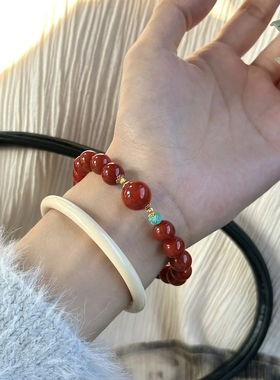 天然川料满色满肉南红玛瑙单圈手串原创新中式国风手链百搭显白女