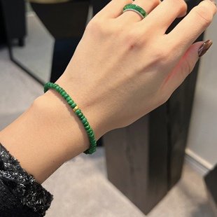 天然翡翠干青算盘珠单圈玉手链辣绿色阳绿铁龙生中式国风手串原创