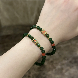 天然和田玉碧玉手链女款18k金镶玉石转运珠小众设计高级感送女友