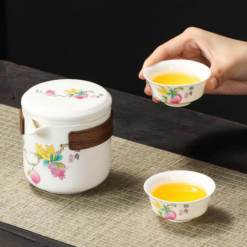 旅行茶具羊脂玉套装白瓷户外便捷携带陶瓷快客杯一壶二杯功夫茶壶