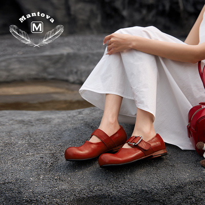 Mantova曼托瓦复古玛丽珍百搭小皮鞋女单鞋春夏平跟马皮真皮浅口