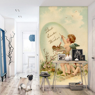 欧式 天使油画无缝墙布壁画玄关过道儿童房间卧室壁纸背景墙纸032