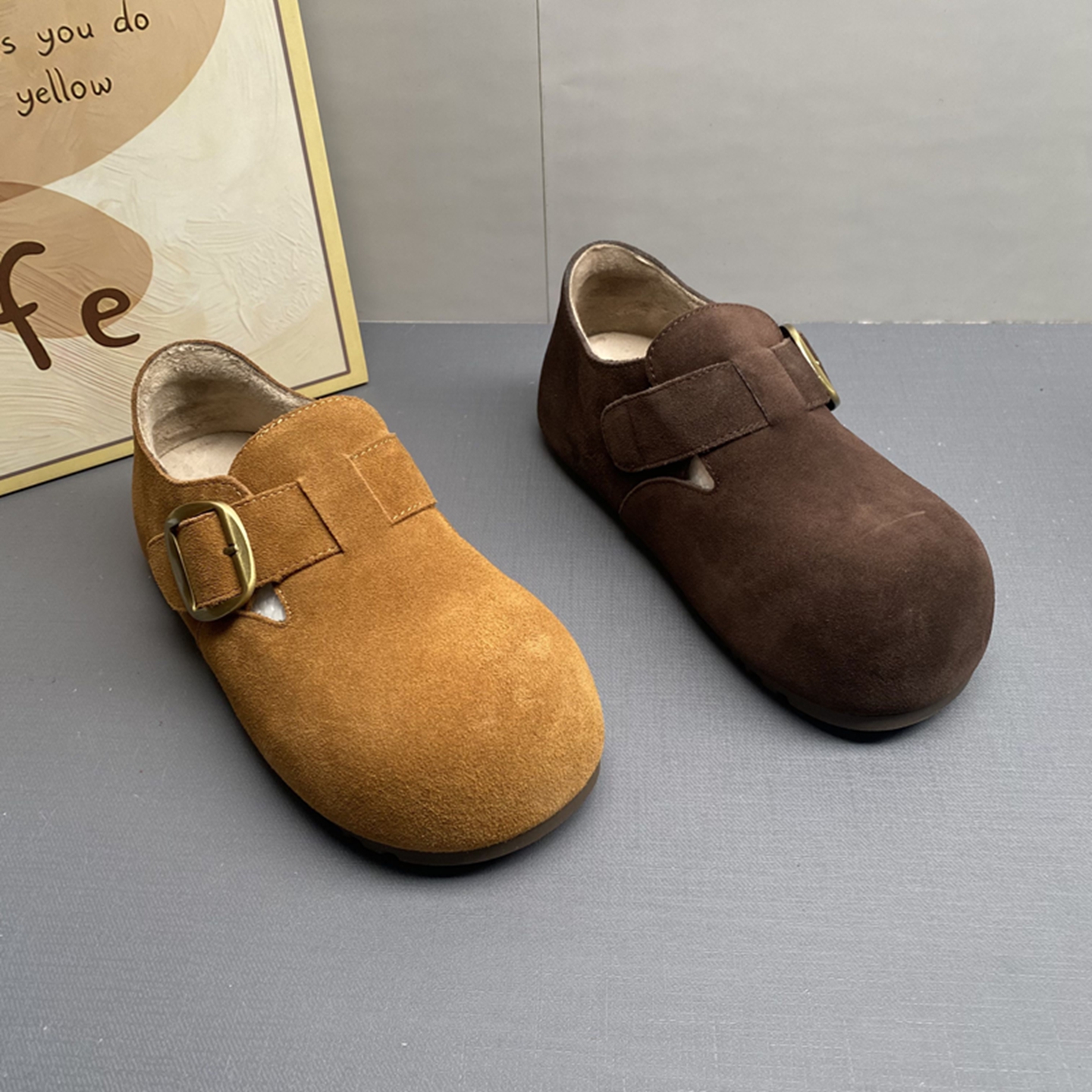 搭扣圆头加绒鞋百搭内增高软底鞋