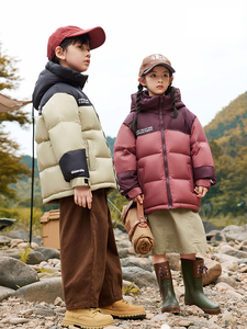 儿童羽绒服男童短款2023新款冬季女童中大童加厚防水拼色面包外套