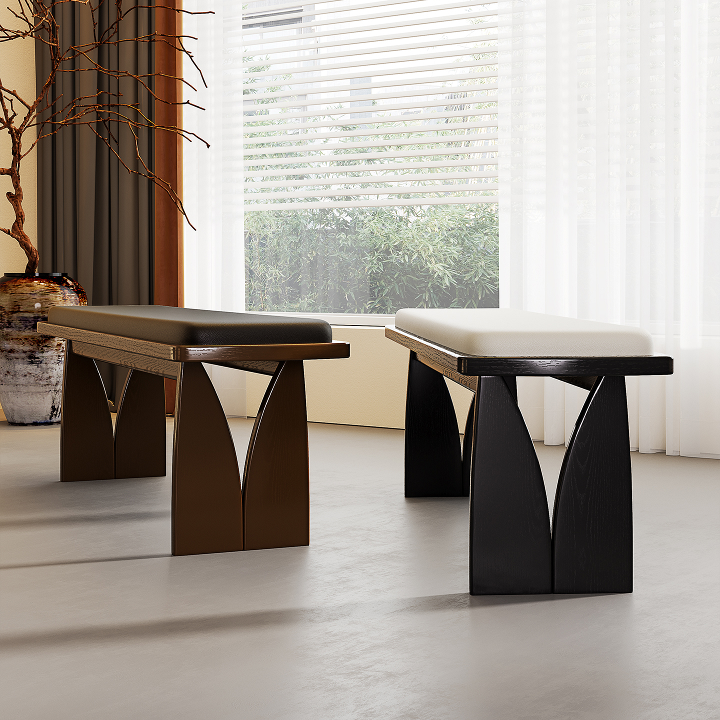 中古风实木长凳卧室床尾凳家用换鞋凳设计师民宿衣帽间休息长条凳