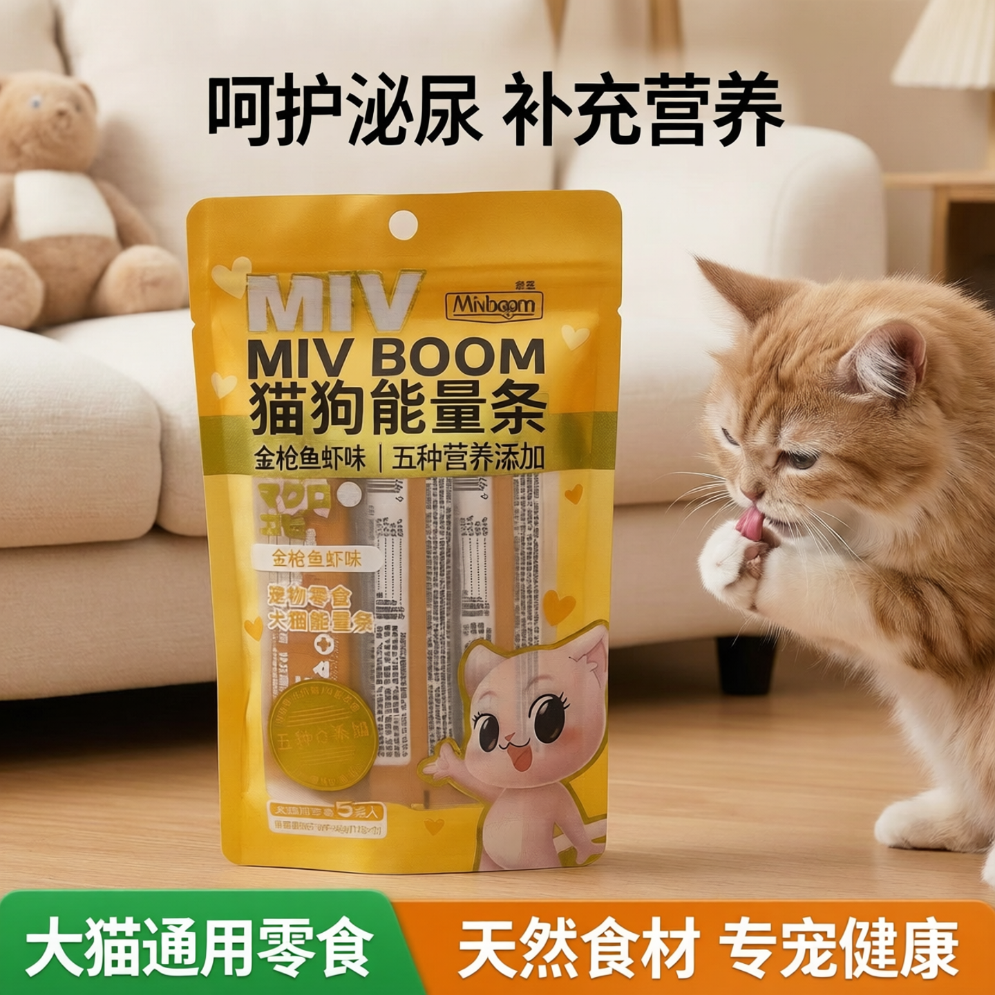 靓睛精宠物零食猫条12克X5条鸭肉三文鱼鸡肉摩恩扇贝狗狗营养条