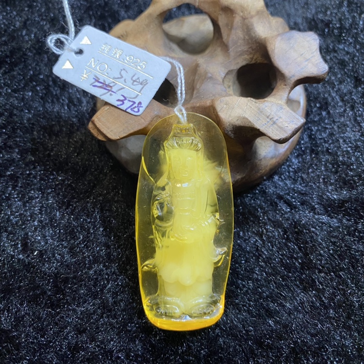 纯天然波罗的海琥珀原矿蜜蜡 观音站佛雕刻件5.4g吊坠 保真包邮