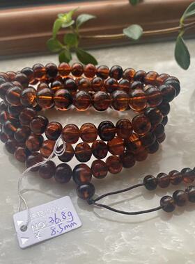 抚顺特产 入门级 抚顺琥珀 坑底料 8.5mm36.8克佛珠108粒多圈手串