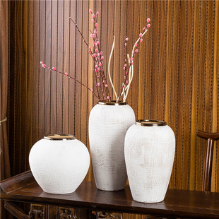 亚光磨砂泡泡釉白色经典百搭陶瓷三件套暗花纹桌面花瓶套装组合