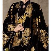 老钱风新中式 国风华贵气质金色印花设计感丝绒外套斗篷连衣裙套装