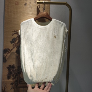 原单尾货真丝丝绒弹力三宅小香风短袖 高端定制尾货女 上衣T恤女装