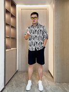 夏季微胖男生显瘦穿搭短袖衬衫男印花豹纹半袖衬衣夏天轻熟风搭配