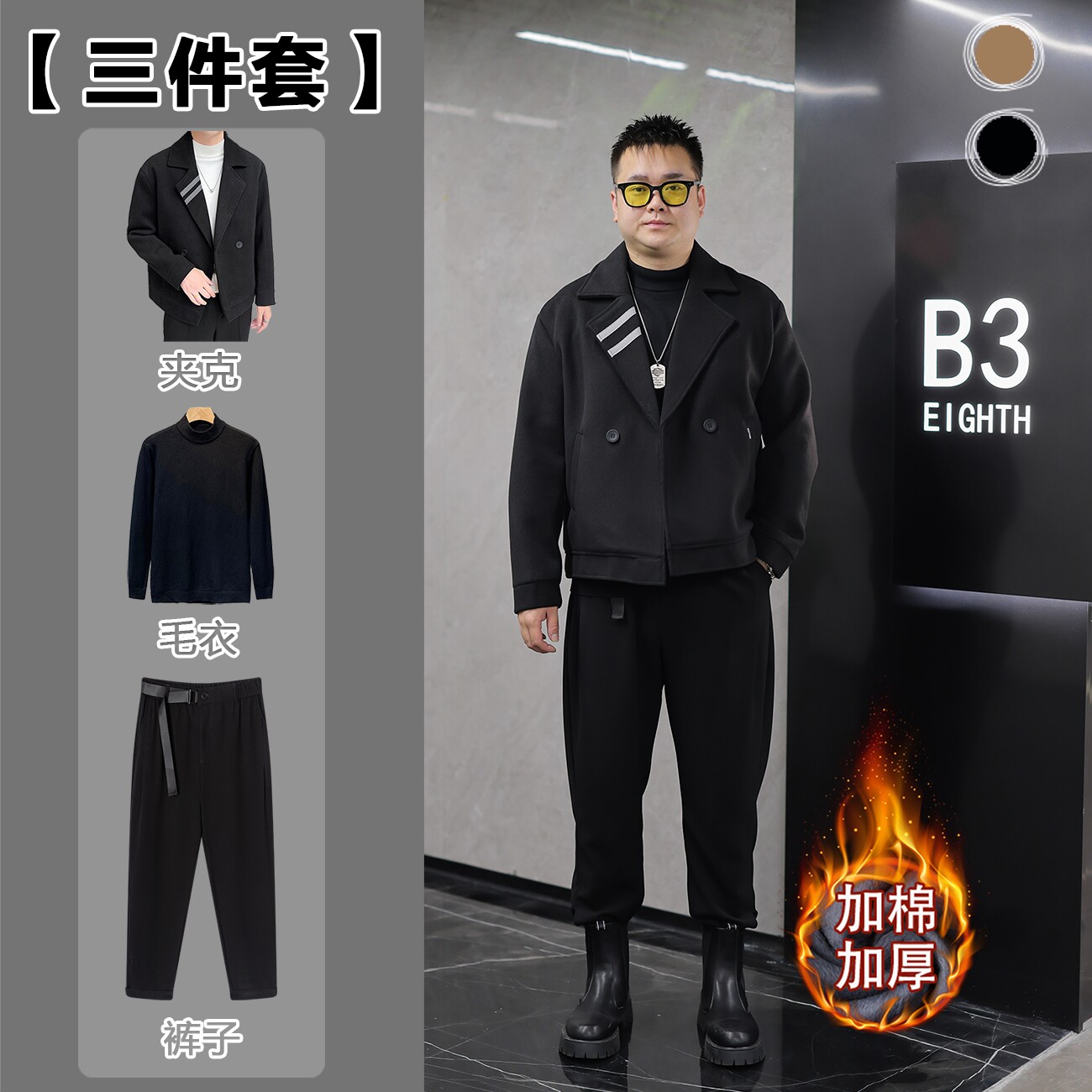 冬季加棉加厚毛呢外套男款时尚帅气休闲男外套保暖呢子大衣 F035a