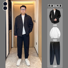 双排扣西服轻熟风男短款 三件套 潮流外套休闲风衣K52 胖子春款