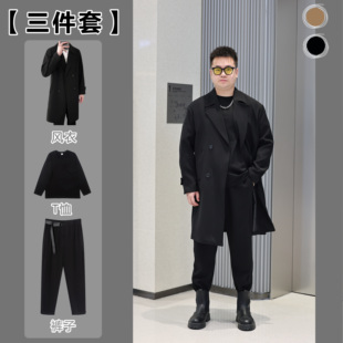 春季韩版双排扣中长款风衣外套胖子男生潮流痞帅百搭风衣男款533