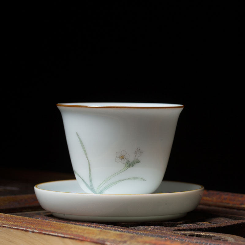 德馨阁手绘四时花卉品茗杯景德镇陶瓷功夫茶具茶杯主人1杯1托