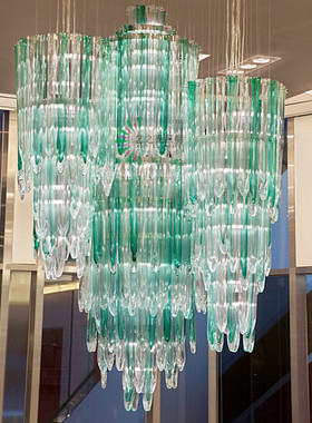 产蓝色琉璃水滴吊灯酒店大堂非标会所浴场灯海洋馆商场中庭别墅