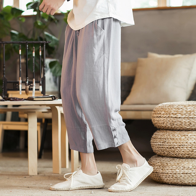 韩版男式街头夏季中国风棉麻七分裤大码宽松沙滩裤青年帅气休闲裤在类目 男装, 休闲裤中 - 来自Buy2taobao.com提供专业的淘宝代购服务