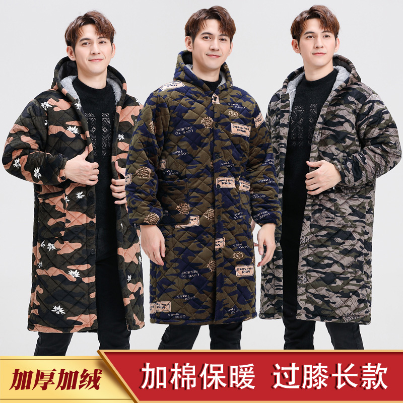 加厚加绒罩衣保暖加长款工作服男士大人围裙棉衣外套防风防寒大褂